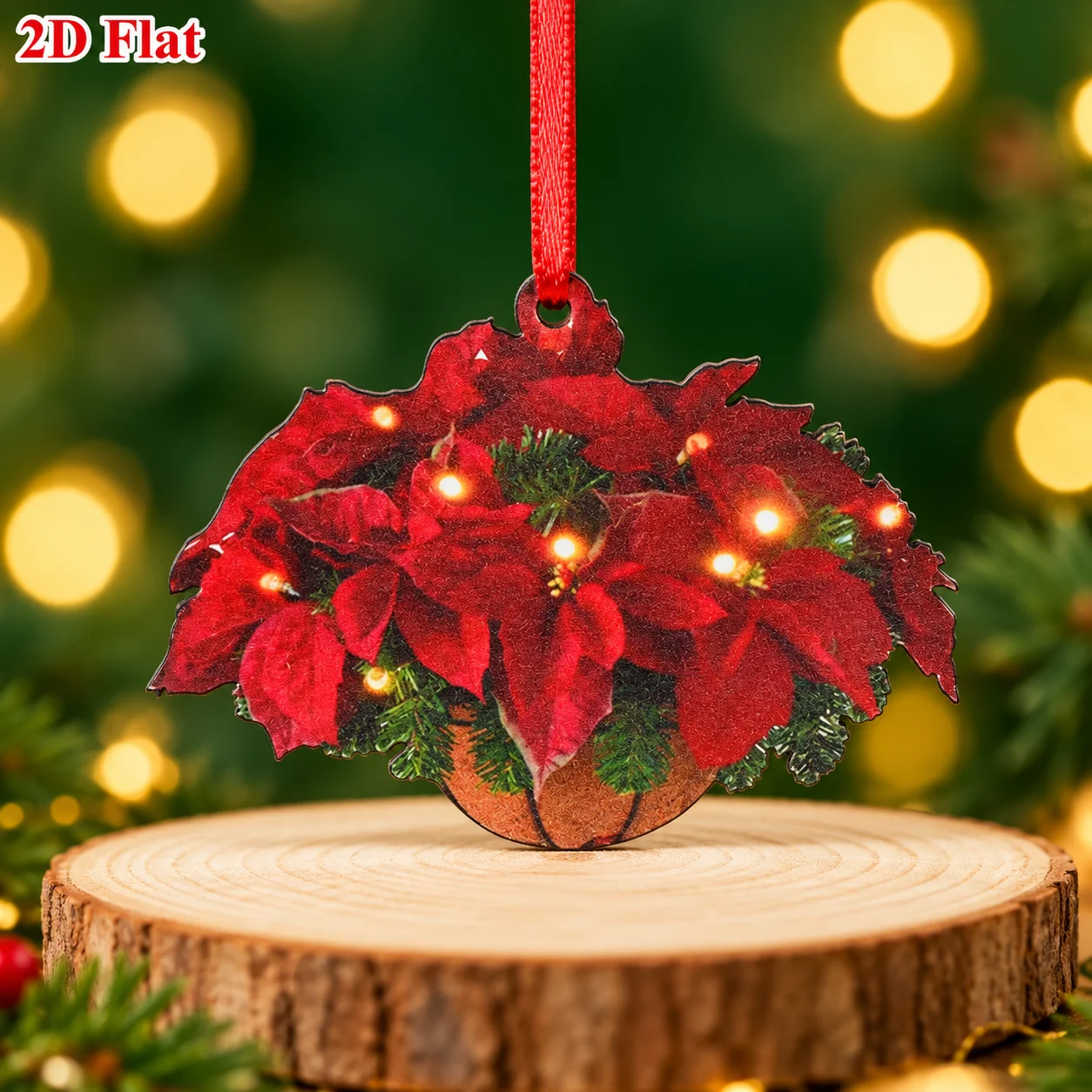 5Pcs 2D Flat Wooden Christmas Flower Basket Ornaments for Christmas Tree, Wreath, Gift Tags & Farmhouse Holiday Decorations