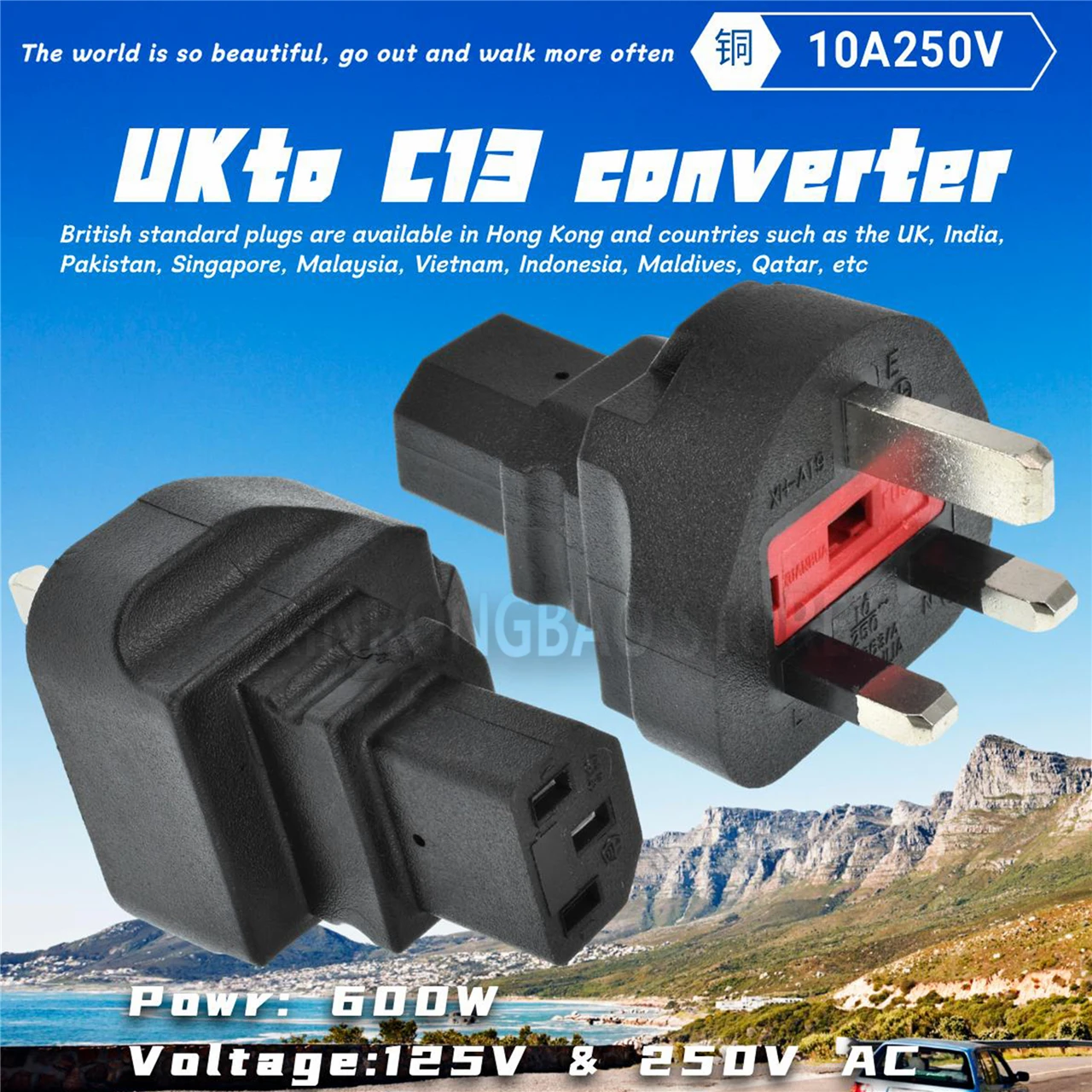UK to C13 Adapter Plug 250V 10A Power Cord-IEC 60320 Certified,Universal for PC/Server/Kettle,Durable Safe Travel/Home Converter