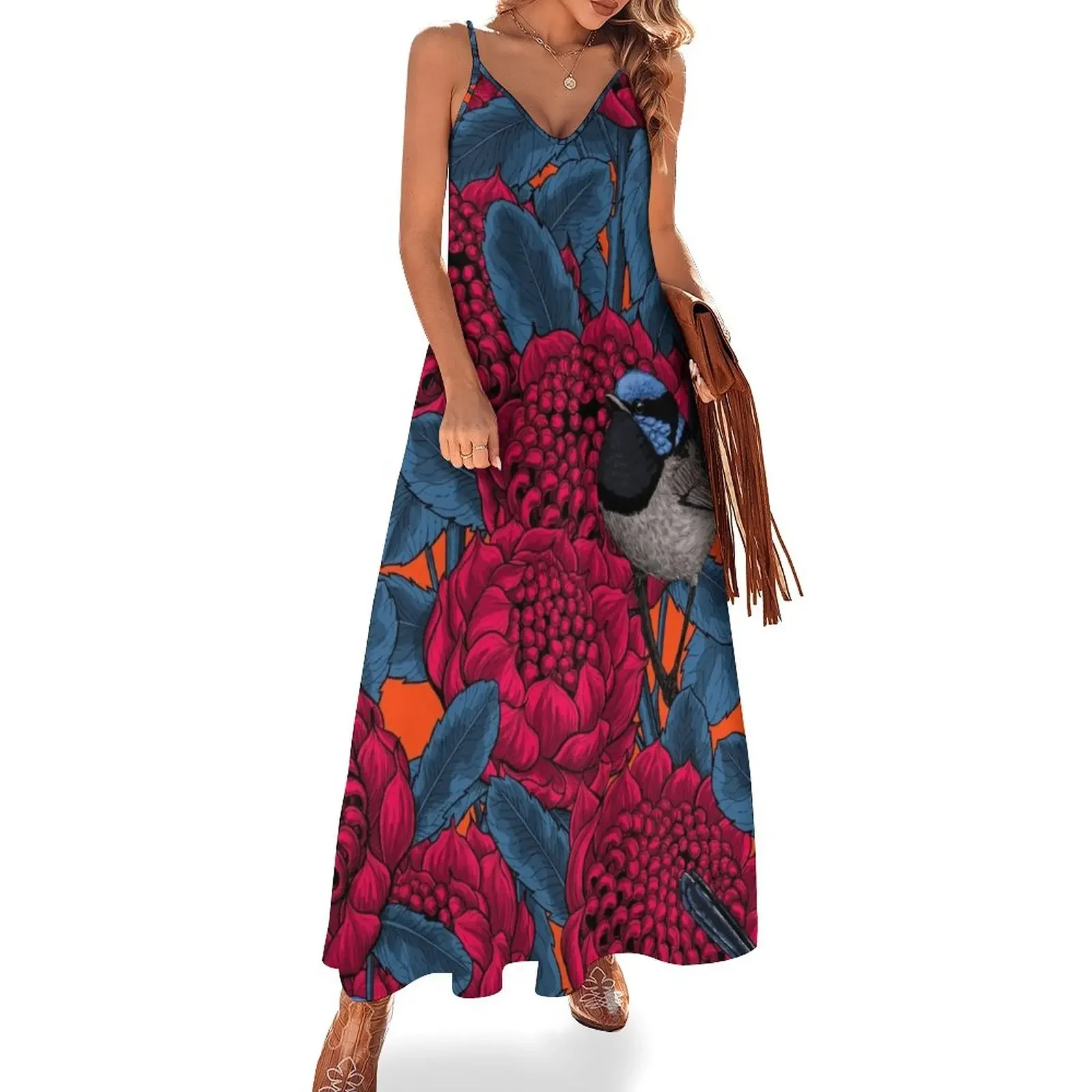 

Red waratah and fairy wrens Sleeveless Dress prom dresses 2025 Evening gown