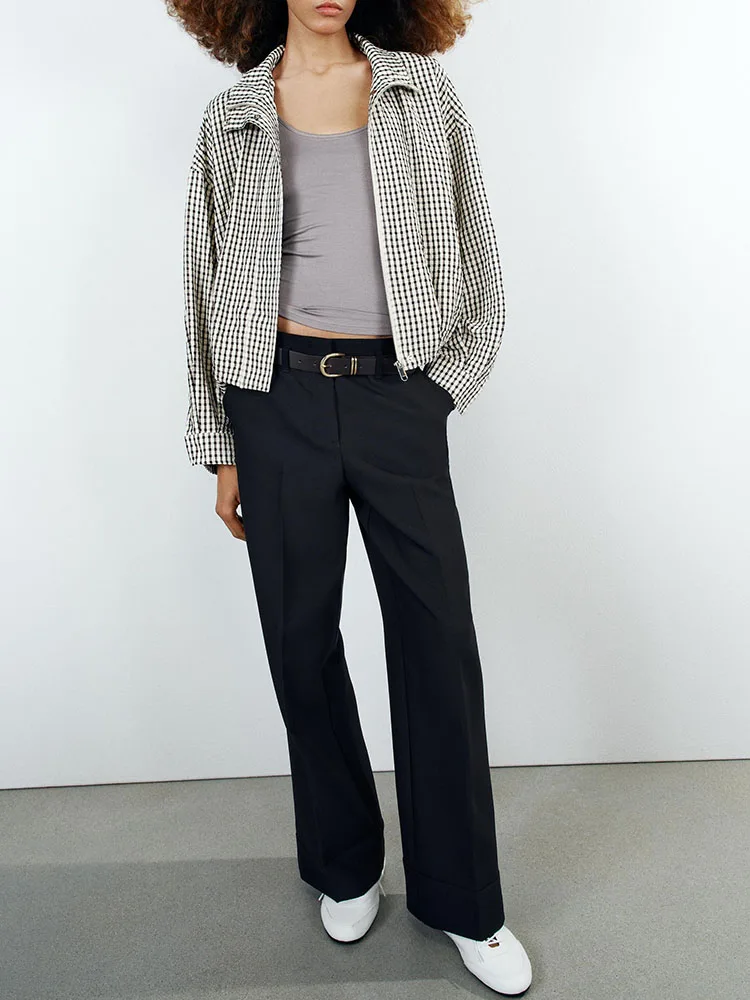 New 2026 Women's High Waist Straight Leg Pants with Belted Cuffed Ankle Loose Fit Long Trousers Chinese Style Fashion
