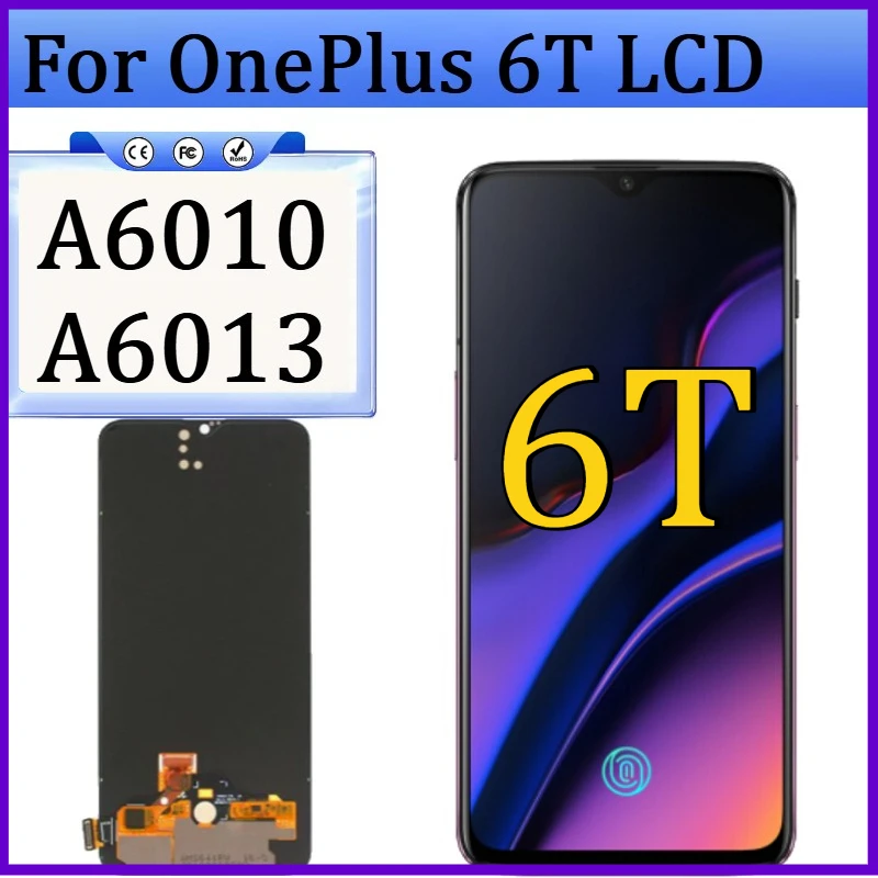 New Oled Screen for OnePlus 6T LCD A6010 A6013 Display Touch Screen Digitizer with Frame for 1+6T LCD Replacement