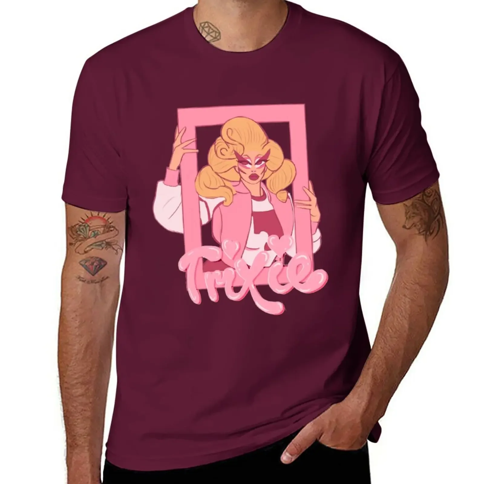 New custom t shirts summer top Short sleeve tee men trixie mattel pink frame T-Shirt  harajuku streetwear cotton vintage  tshirt