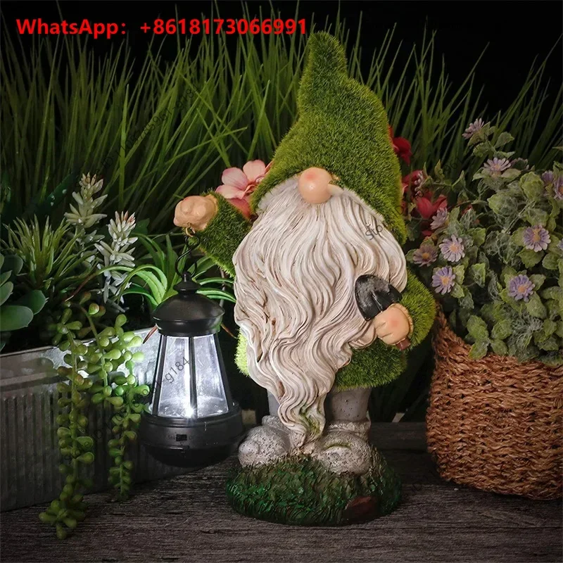 Outdoor solar garden resin ornaments, dwarf resin crafts, cartoon dwarf statues, courtyard decorative lights