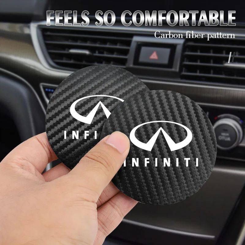 

2Pcs PU Leather Car Cup Mat Auto Emblem Coaster Accessories For Infiniti QX60 QX70 QX80 Q50 Q50L Q60 Q70L G35 G37 QX30 QX50 ESQ