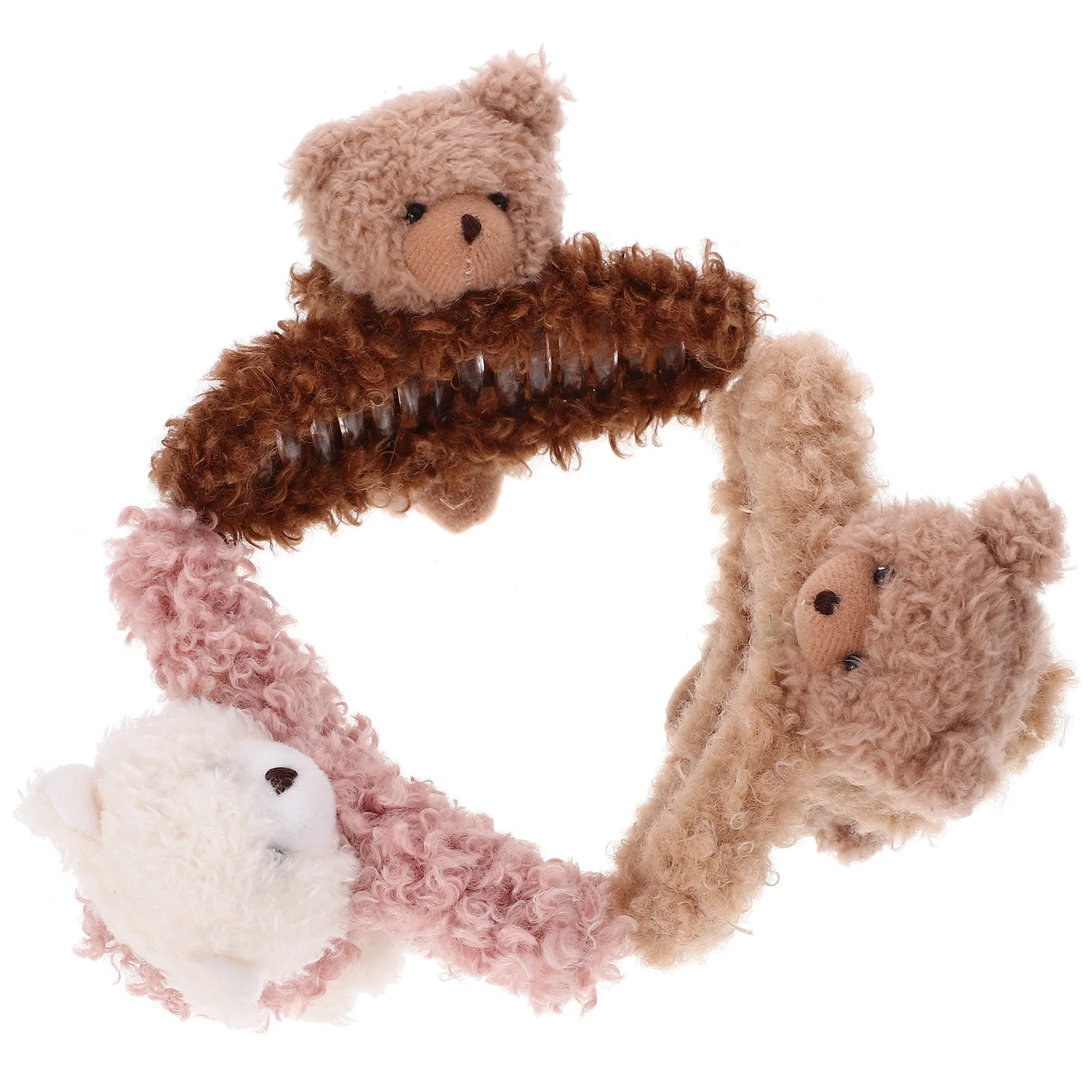 3 Pcs Plush Bear Gripper Hair Clips for Long Clamps Jaw Barrettes Women's