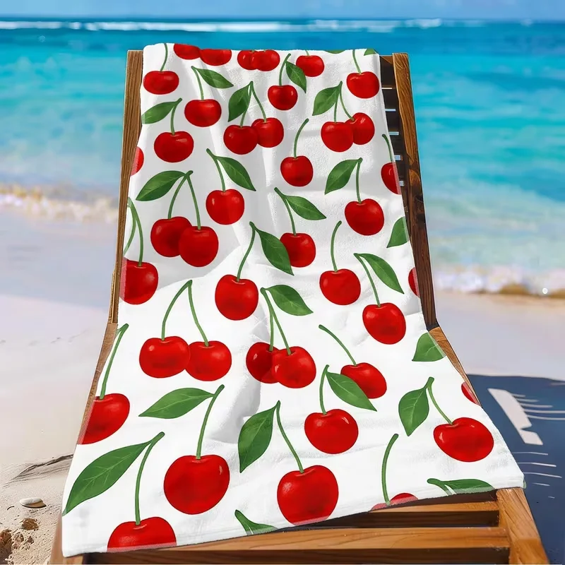 Red Cherry Green Leaf Beach Towel Sweet Fruit Print Quick Dry Sand Proof Towel Girls Summer Beach Pool Vacation Blanket