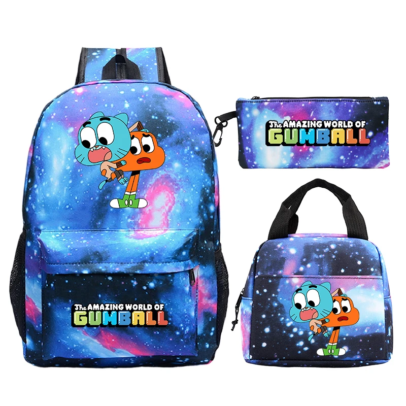 3-ピース-セット-ガムボールの驚くべき世界-バックパック-旅行-アウトドア-デイパック-男の子-女の子-スクールバッグ-キッズ-カジュアル-リュックサック-ランチバッグ-ペンバッグ