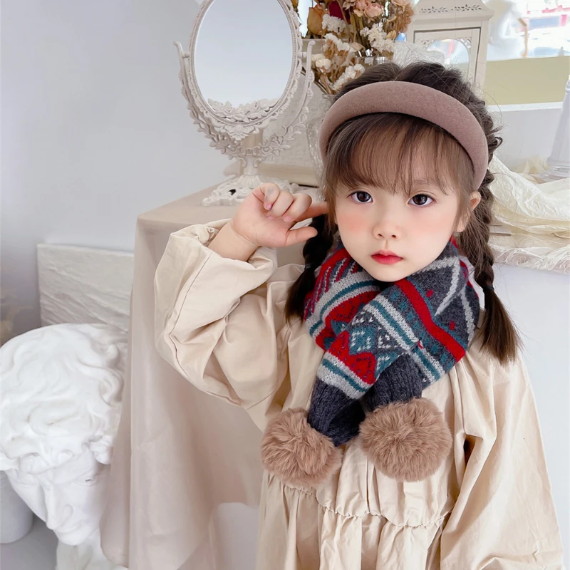 

Baby Scarf Autumn Winter Kids Wool Scarf Warm All-match Boy Girls Thickened Student Plaid Knitted Plus Velvet Parent-child Scarf