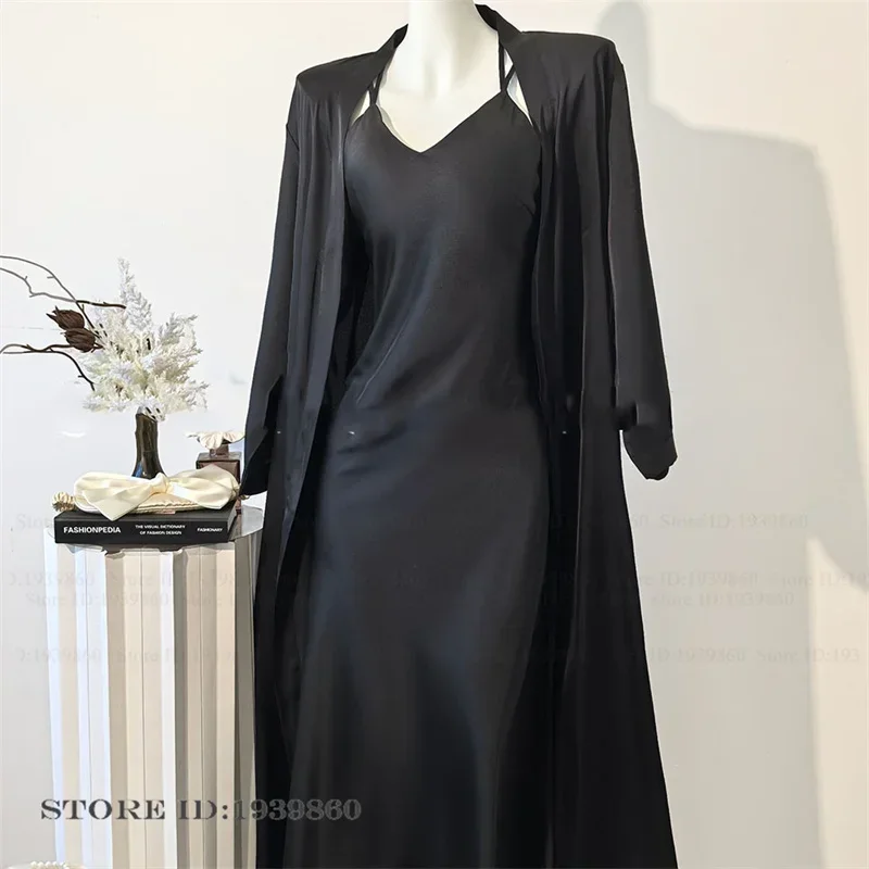 

Female Robe Nightgown Set Sexy Ice Silk Sleepwear Twinset Robe Set Spring Summer New Night Clothes Loose Homewear Loungewear