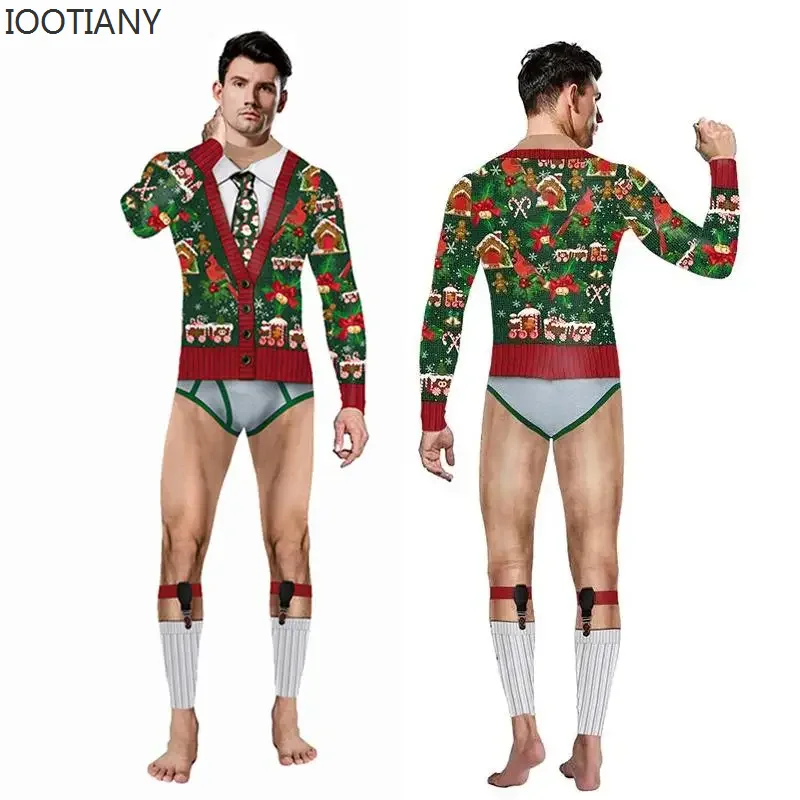 IOOTIANY Sexy Jumpsuit For Woman And Man New Year Fancy Dress Christmas Bodysuit Xmas Family Party Cosplay Zentai Suit Gifts New