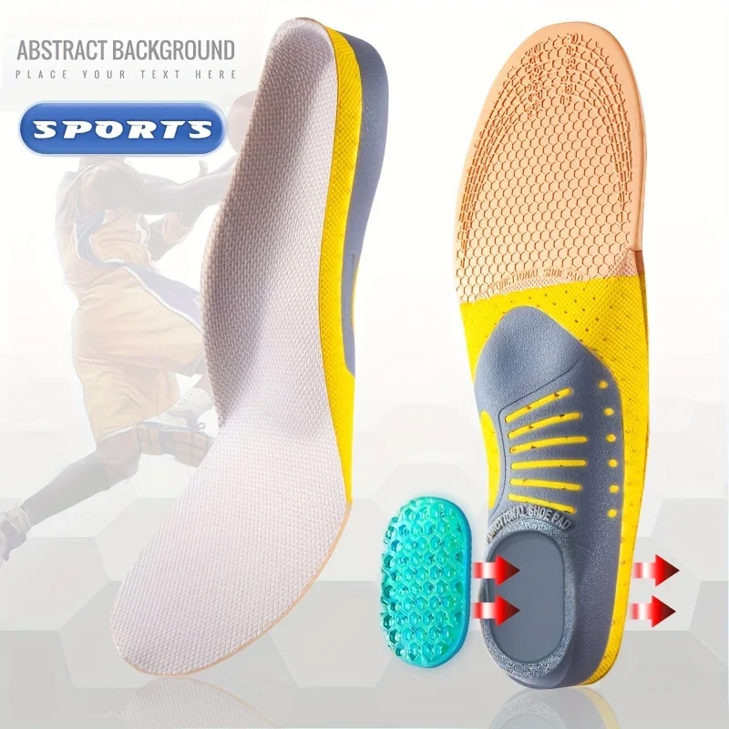 1 Pair Unisex Sports Shock-absorbing Insoles, Suitable For Basketball Playing, Running, Long-lasting Standing, Mountain Climb