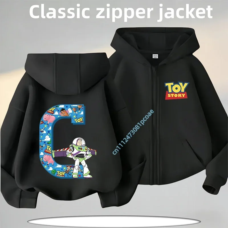 Toy Story Children's Zippered Pullover Hoodie for Boys, Girls' Casual Shirt, Fall/Winter Coat with Alphabet A-Z Cartoon Print