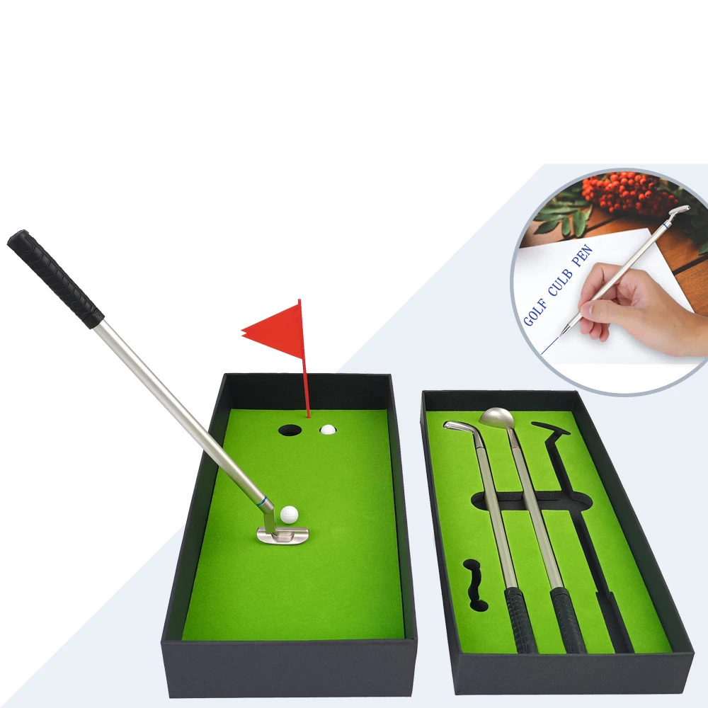 

Mini Golf Putter Pen Set, Simulated Golf Course Premium, Including 3 Putting Clubs, a Ball and a Flag, Office, School Desk Game