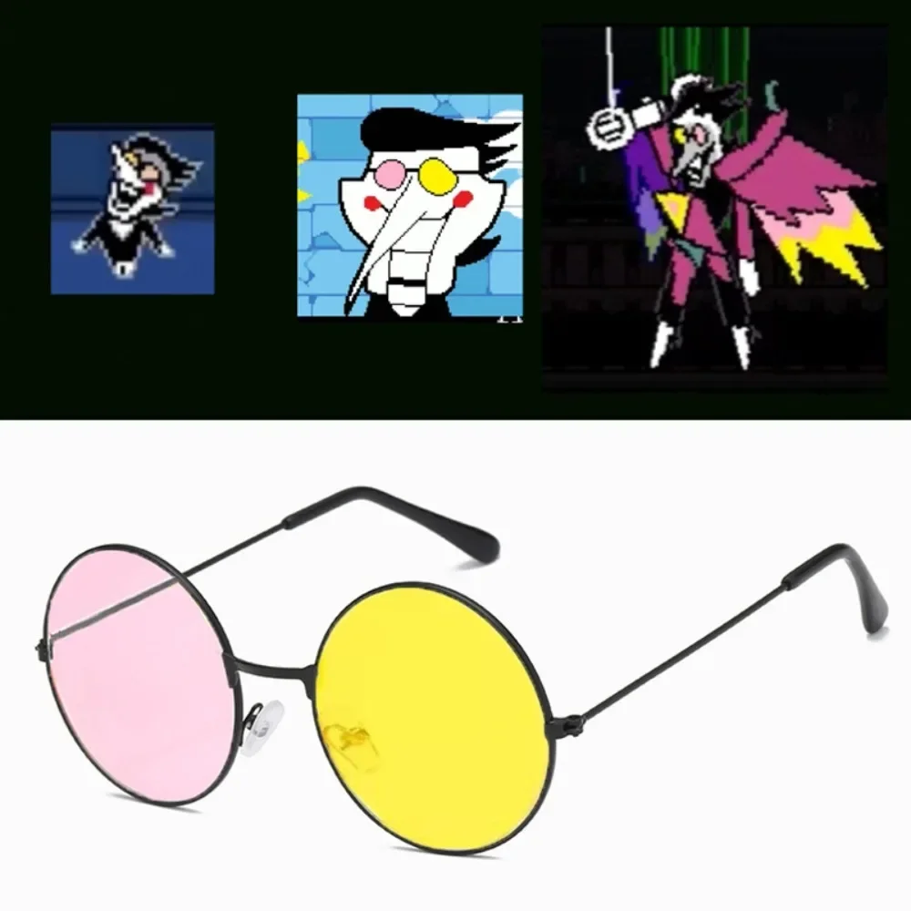 Anime Boss Spamton Cosplay Mixed Color Sunglasses Men Spamton Cosplay Glasses Cos Prop Round Frame Sunglasses Halloween