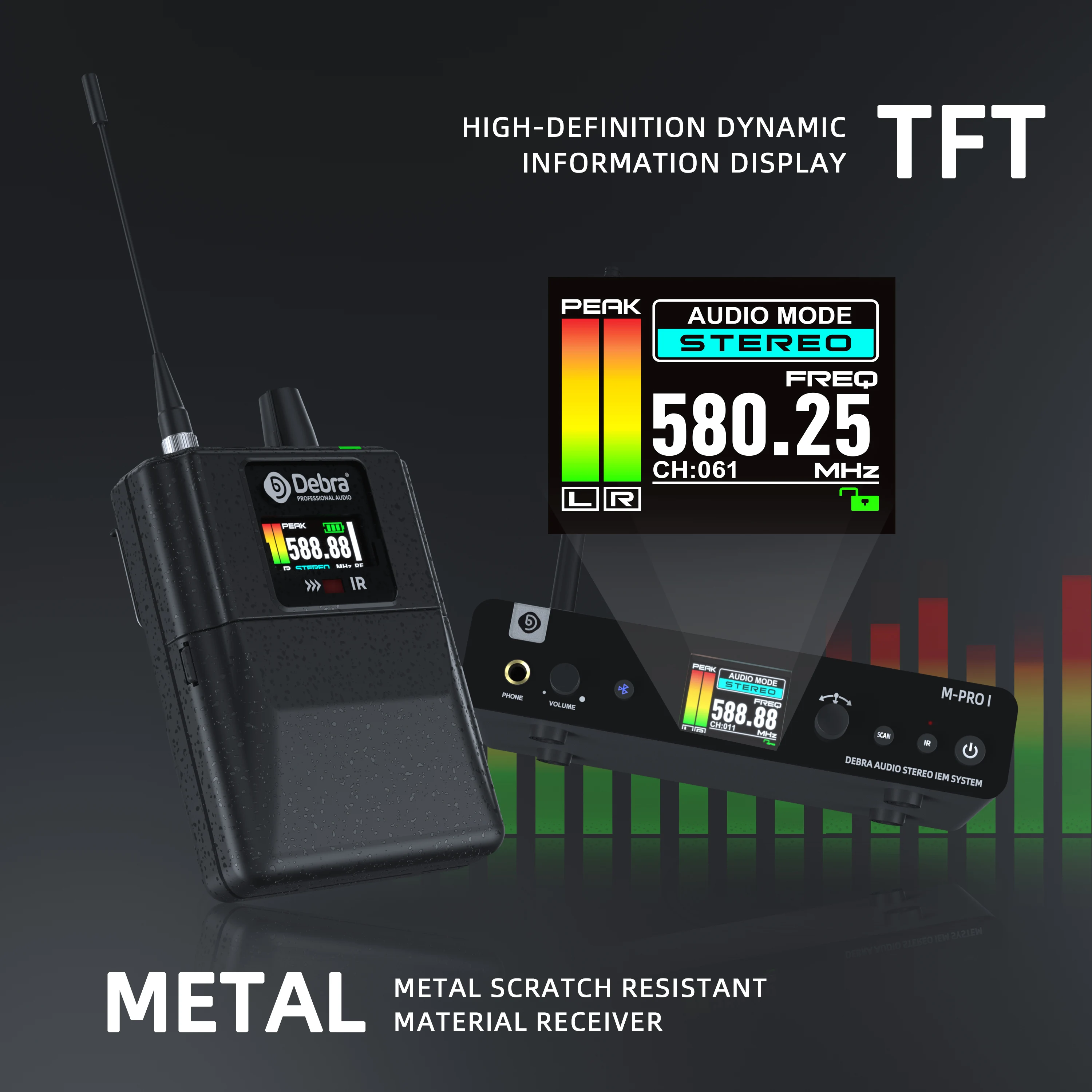 Debra M-PROI In-Ear-Monitoring-System, 560–690 MHz, Bluetooth, 24-Bit/44,1 kHz, 7-Millisekunden Latenz, für Tonstudios – Detail 3