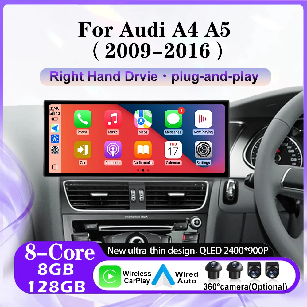 RHD For Audi A4 A5 2009-2016 Android 16 Car Video Multimedia Radio Player Bluetooth GPS Wireless Carplay