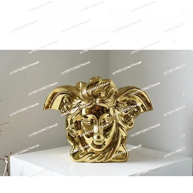 Suitable for modern table home decoration weddinglight luxury electroplating golden brushed ceramic metal gold vase