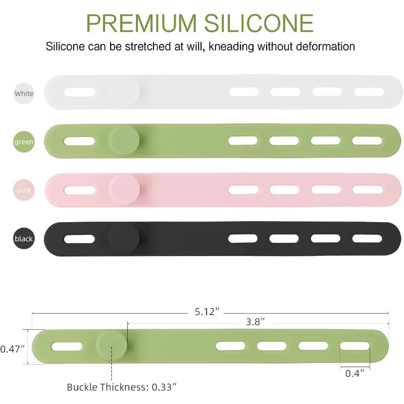 24Pcs Silicone Cable Ties, Reusable Cord Organizer Straps, 4 Colors