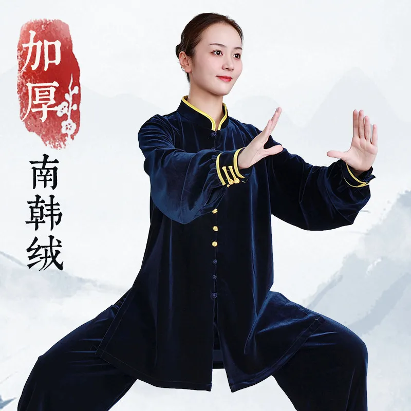 Martial Arts Tai Ji Suit Female   Velvet Eight-Section Brocade Exercise Clothing Male Autumn and Winter Thickening