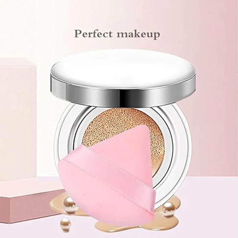 1pc Soft Fluffy Pink Triangle Puff (7×6×1cm) - Dual Wet/Dry Use Powder Puff with Finger Strap, Precise Application Eyes/Nose - Image 2