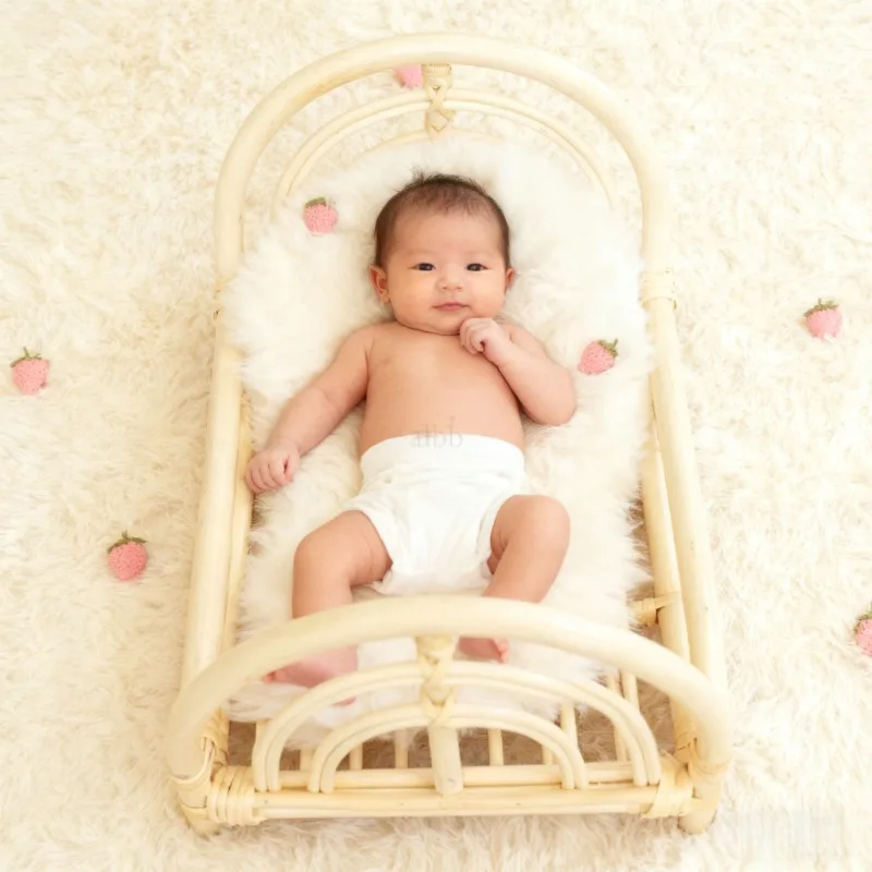 

Винтажная плетеная детская корзина из ротанга, реквизит для фотосъемки новорожденных, кроватка из ротанга, необходимая мебель для фотосессии для студии новорожденных