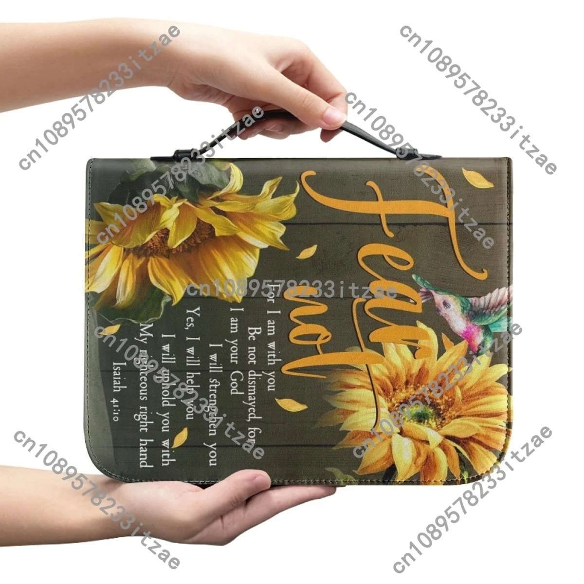 New Women's Sunflower Bible Poem Printing Bible Cover Case Classic Practical Handbags Zippered Handle Leather Bible Storage Bags