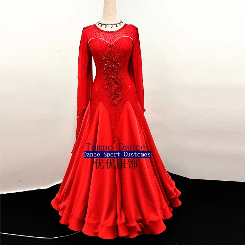 Women Customized Design New National Standard Ballroom Party Dress Ballroom Dance Competition Performance Dress ForUK10 US10