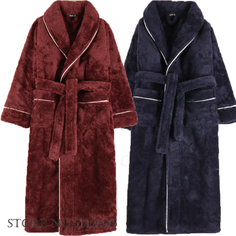 

Thicken Coral Fleece Couple Robe Long Bathrobe Sleepwear Winter Double Layered Flannel Lounge Wear Nightwear Loose Home Clothes