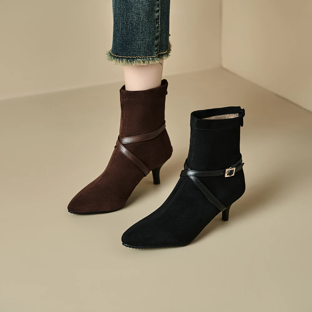 حذاء نسائي شتوي جديد أنيق باللون الأسود والبني لعام 2025 حذاء نسائي بكعب عالي وكعب ستيليتو بالإضافة إلى حجم كبير صغير 10 32 43 45 48 #3