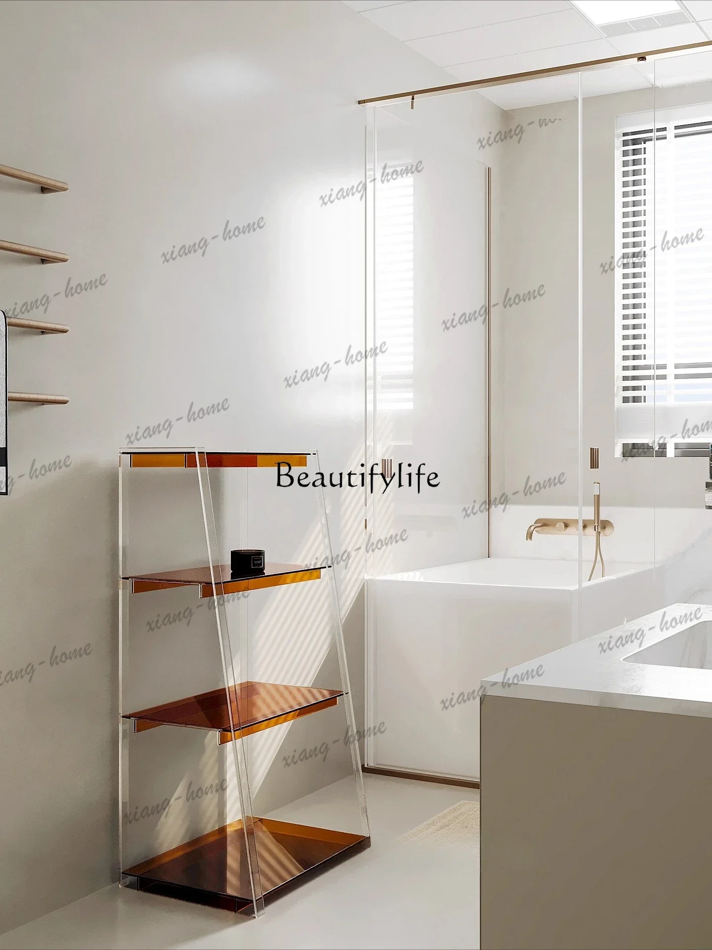 JJ Acrylic shelf Floor-to-ceiling multi-layer display shelf Bathroom multi-layer non-punching storage