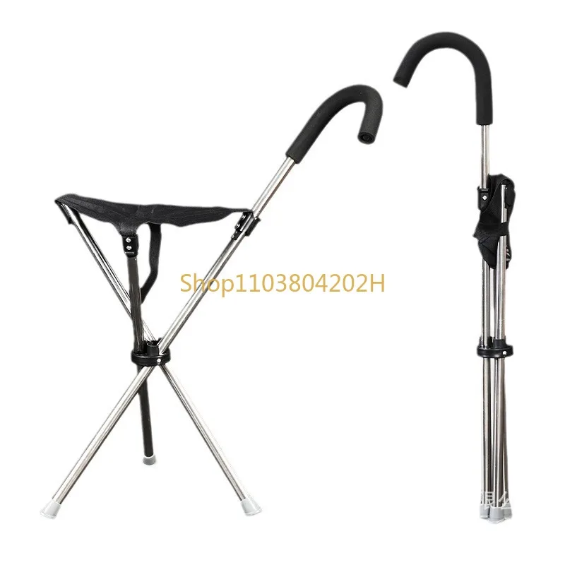 Outdoor Foldable Crutch Chair Elderly Walking Aid Crutch Stool Lightweight Climbing Cane Walking Stick Stool