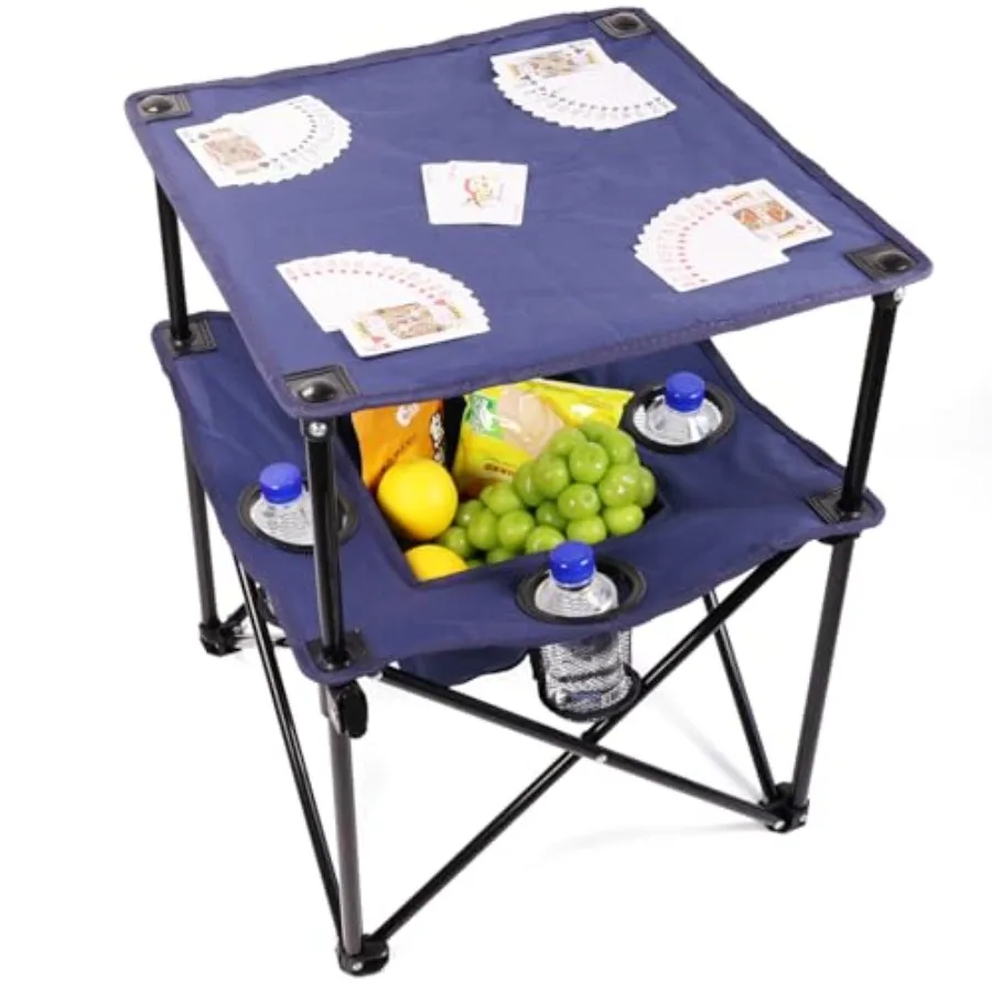 

Portable Folding Camping Table with Cup Holders Lightweight and Compact 2-Tier Outdoor Table with Storage, Ideal for Card Games