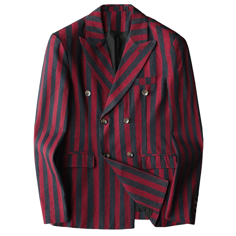 PFHQ 2024 Autumn Striped Men\'s Slim Fit Suit Contrast Color Luxury Double Breast Long Sleeve Korea Fashion Tops 21Z5814