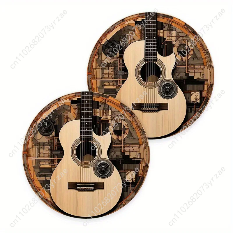 

Guitar Print Car Coasters 2pcs Absorbent Anti Slip Car Coasters Scalding Waterproof Easy Clean Car Interior Accessories