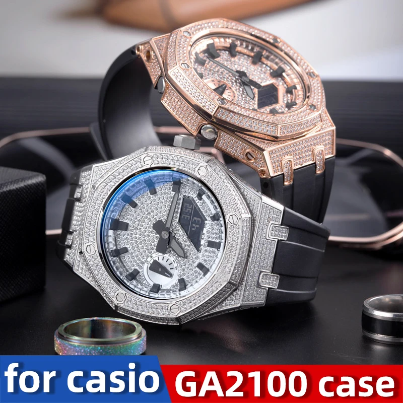 

Для Casio G-Shock GA-2100/2110 модифицированные часы с бриллиантовым циферблатом, набор ремешков со звездным небом, сверкающий резиновый ремешок в стиле фермера из дуба
