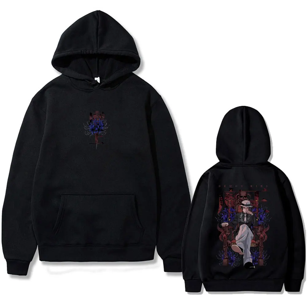 

Anime Demon Slayer Kibutsuji Muzan Blue Spider Lily Graphic Hoodie Male Vintage Pullover Men Women Cartoon Oversized Streetwear