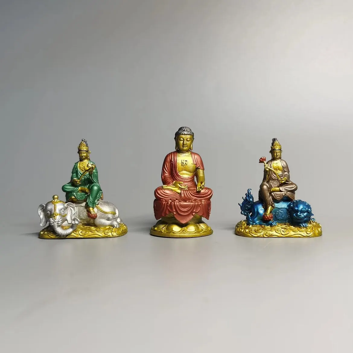 Manshu Puxian Bodhisattva Hua Yan San Sheng Pure Solid Casting Hand Painting Buddha Ornament Bioluguana Buddha