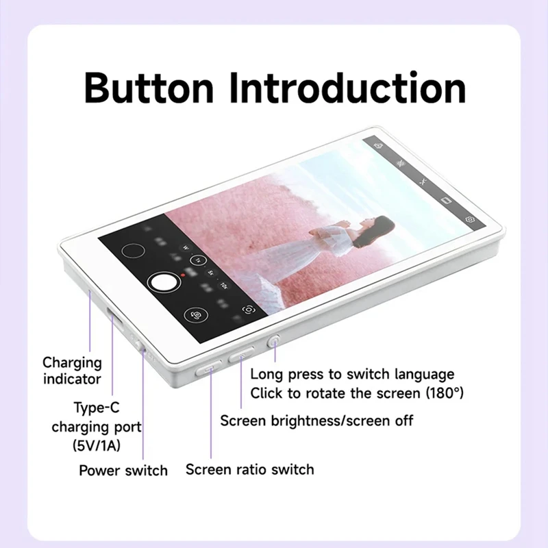 Magnetischer Telefon-Vlog-Selfie-Monitor-Bildschirm, Rückkamera-Selfie-Monitor, 720P-Display, kabellos zum Anschluss an Mobiltelefone-A74P