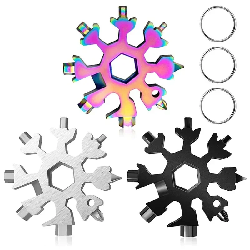 Imagem -04 - Chave Octogonal Multifunções de Floco de Neve Portátil Mini Ferramenta Múltipla com Abridor de Garrafas Chave de Fenda Edc Aço Inoxidável