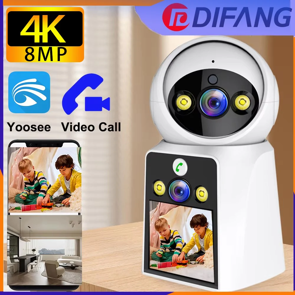 

DIFANG yoosee 4K двухсторонняя Wi-Fi камера с двумя экранами для видеозвонков, автоматическое отслеживание, цветное ночное видение, внутренняя беспроводная камера радионяни