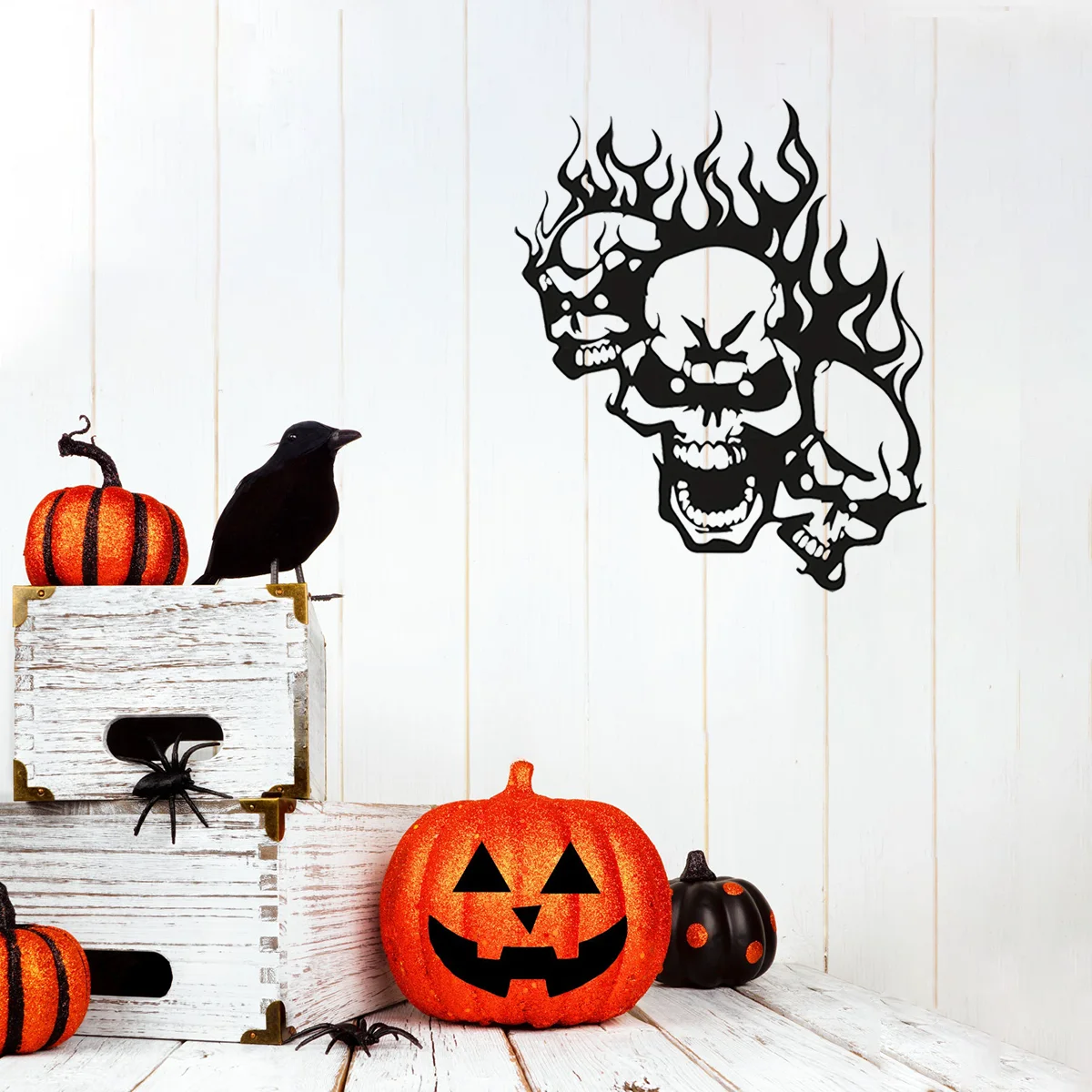 1pc Elegant Iron Crafts Wall Decoration: Enhance the Elegance of Your Home Decor with a Spooky Flame Skull Metal Wall Art