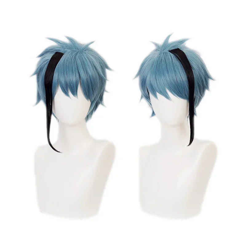 Twisted Wonderland Cosplay Perücke Floyd Leech Jade Leech Perücke Blaue Highlights Dunkelgrau Hitzebeständige Haarperücken Mode
