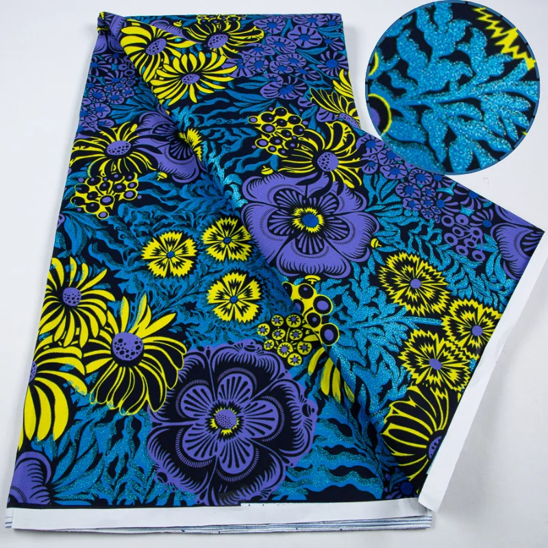 Nigerian Glitter Prints Fabric Cotton Ghana Style 6 Yards 2025 High Quality Real Ankara Wax Lace fabric for Women Party Dress