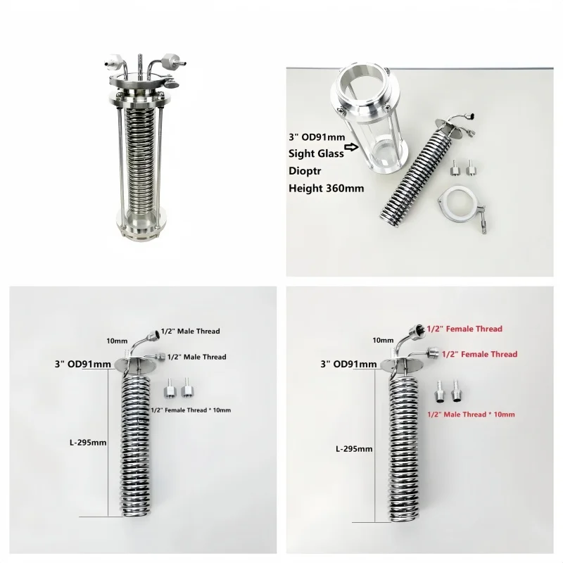 3inch Tri-clamp Dephlegmator/Distillation Condenser With 3inch Long Type Sight Glass For Homebrew Distillation,Reflux,Dimroth
