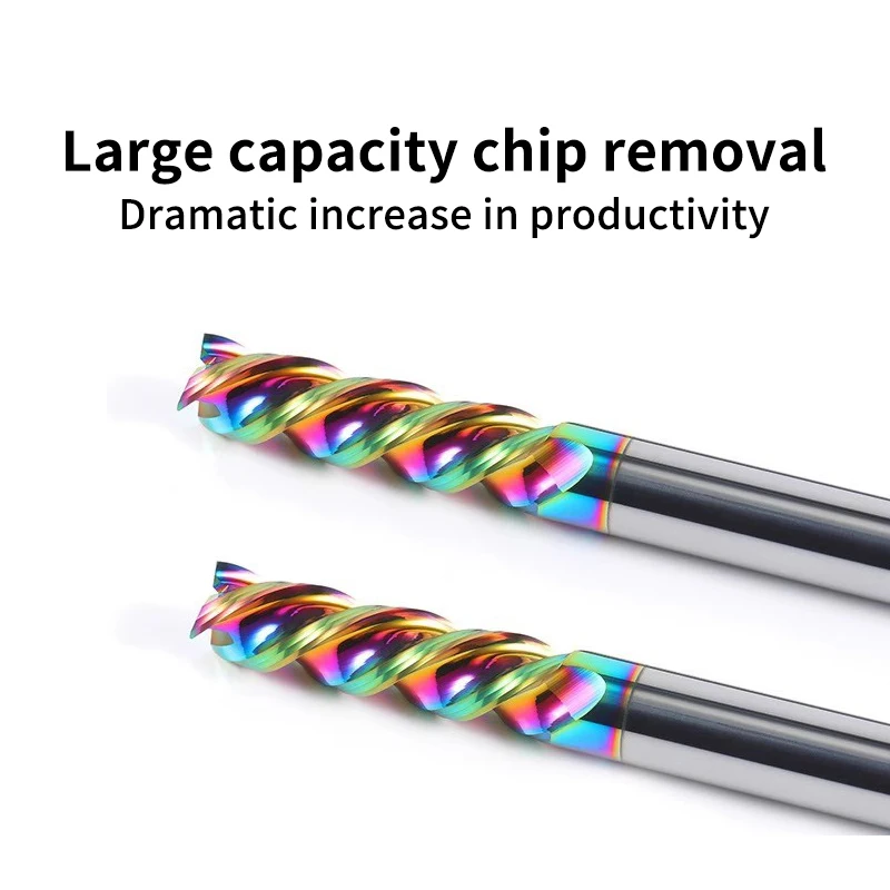 HRC65 Milling Cutter Bits DLC Coating Colorful High Efficiency CNC Multicolour U-Type Flute for Aluminum End Mill Endmills Tungs