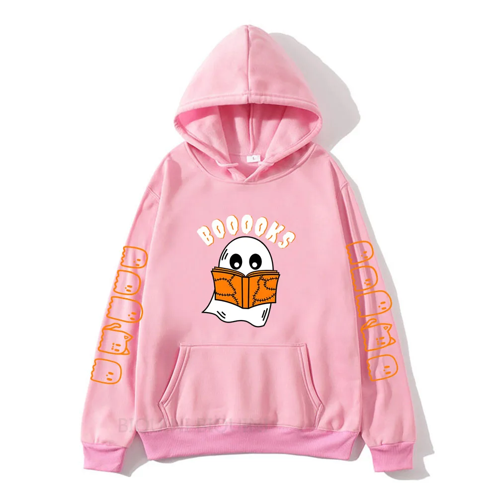 Happy Halloween Ghost Reading Book Hoodie Winter Warm Long Sleeve Hoodies Male Sweatshirt Harajuku Cartoon Sudaderas Mens Hoody