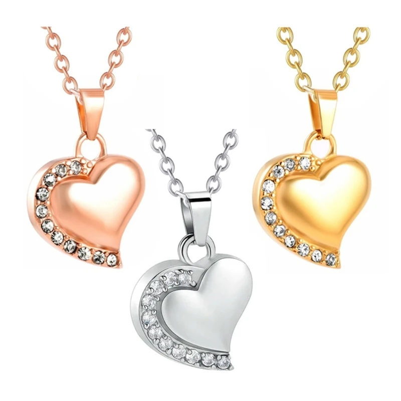 

1Pc Pet Urn Necklace for Ashes Cremation Heart Necklace Neck Jewelry Rhinestones F1CC