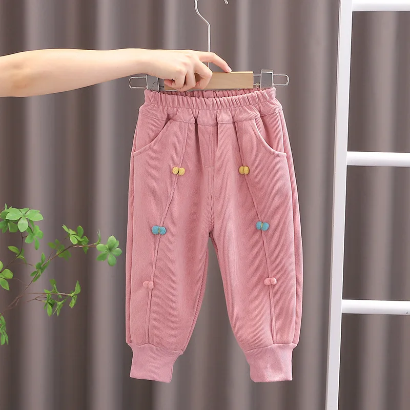 Baby Girls Velvet Pants Kids Bow-knot Trousers Pocket Pant 2024 Spring Autumn Winter 1 To 4 Years Childre's Clothing Casual image 2