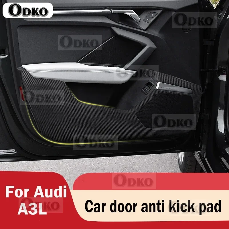 

For Audi A3L 2021 Hatchback Version Leather Carbon Fiber Sticker Door Anti Kick Cover Door Sill Protection Mat Accessories