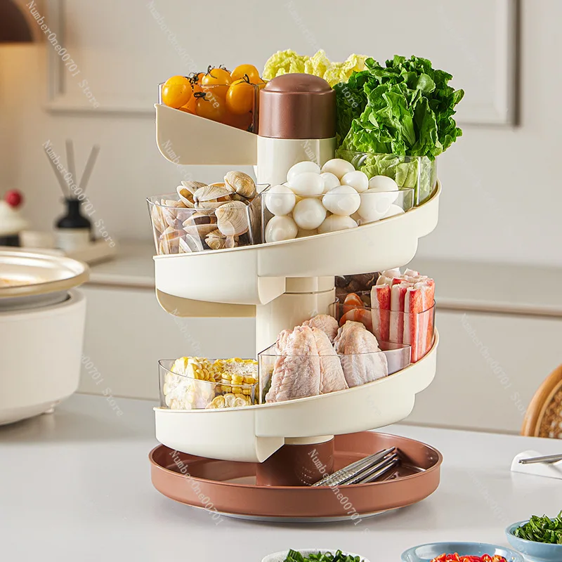 Rotating Hot Pot Serving Tray, Multi-Layer Vegetable Platter & Kitchen Prep Organizer